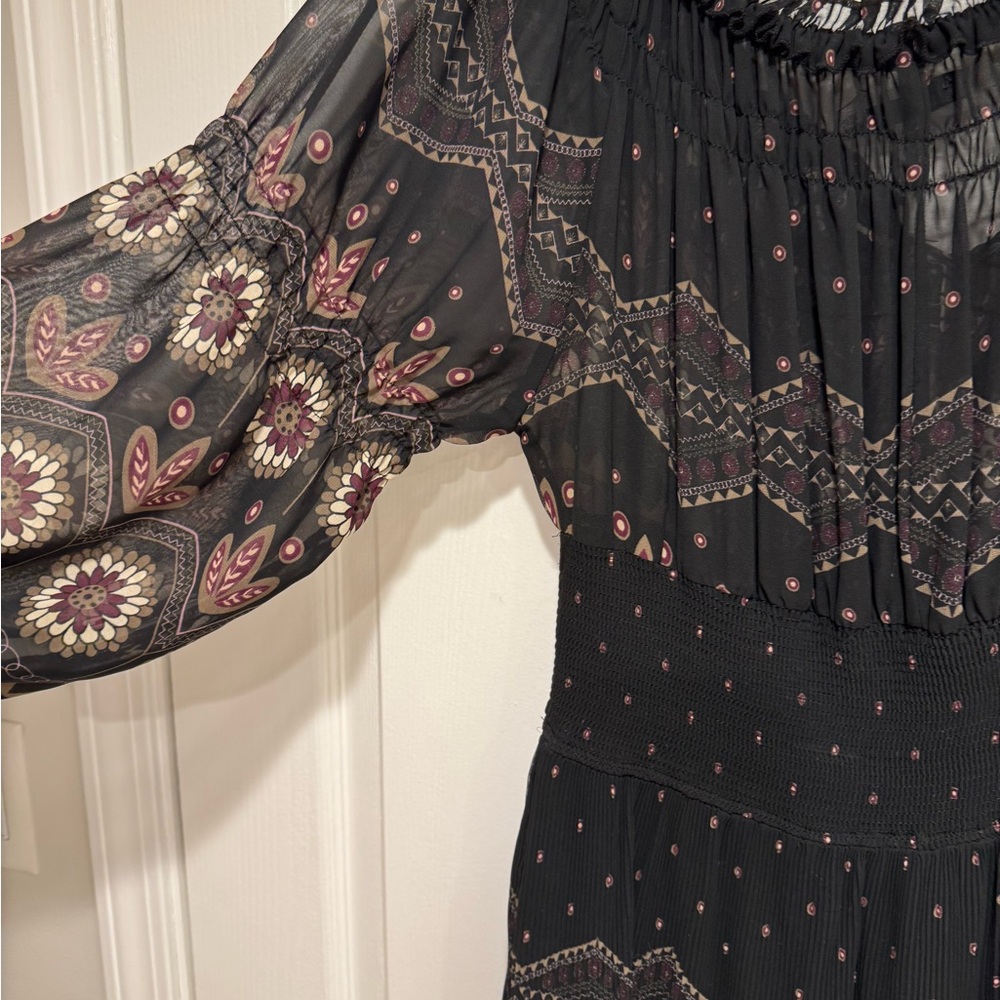 Zara Basic Boho Floral Smocked Dress - Size L - Picture 6 of 15